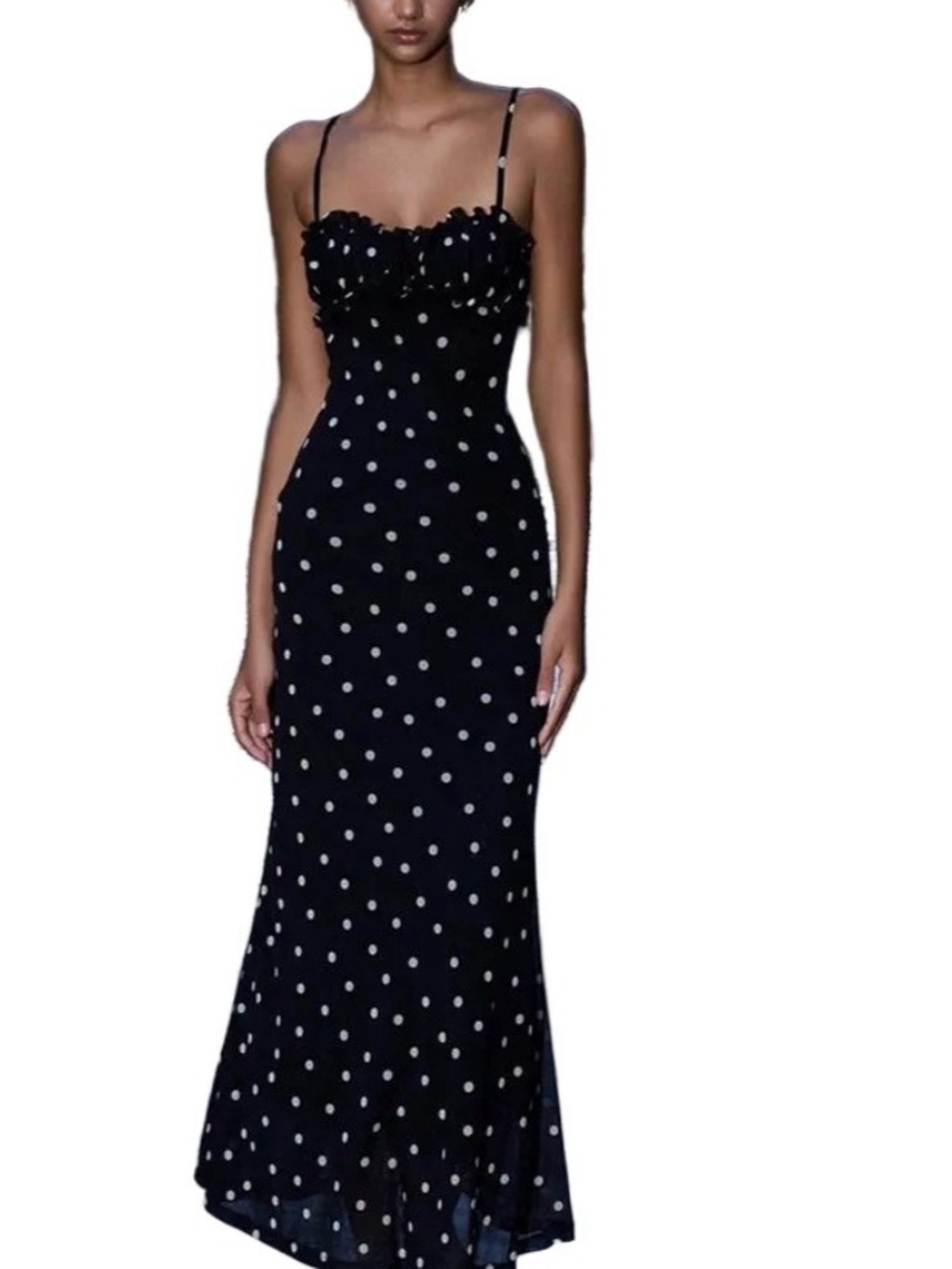 Black Polka Dot Spaghetti Strap Maxi Dress